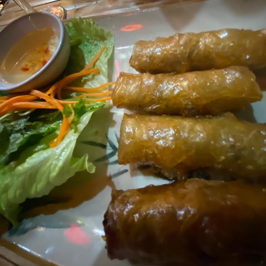 Crispy spring rolls with chilli dipping sauce